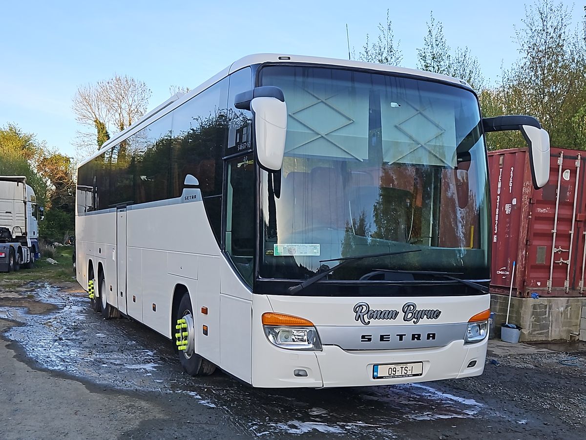 The RSC Buses Setra coach, still carrying the Ronan Byrne name on the front